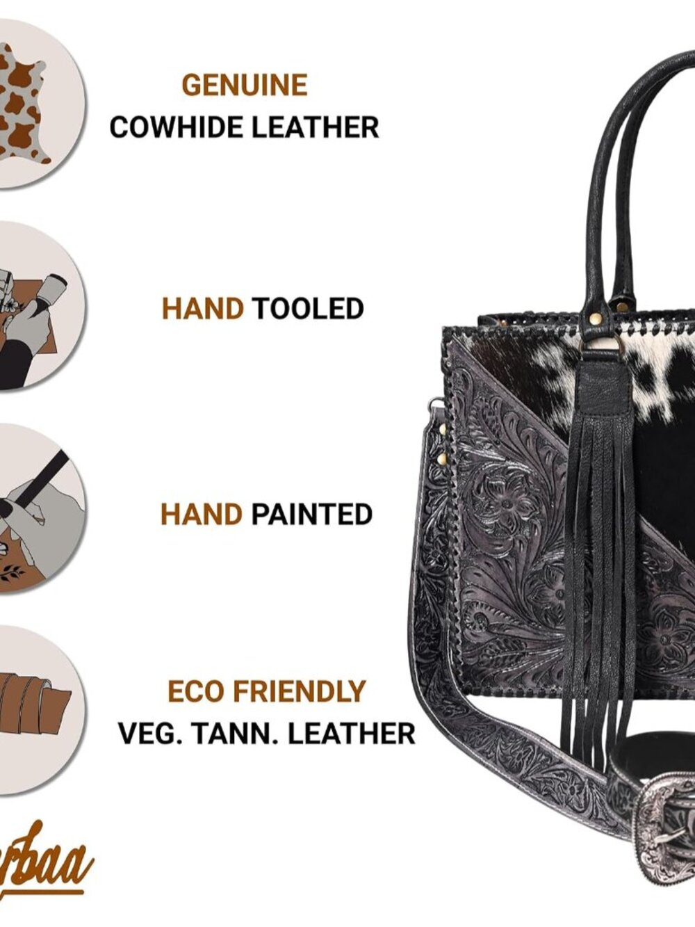 Women Natural Cowhide Leather Hand Bag With Adjustable Detachable Strap | Leathe - Picture 4 of 6